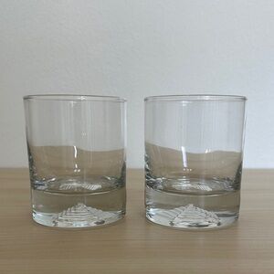 Two Art Deco Style Old Fashioned Glasses with Unique Pyramid Design
